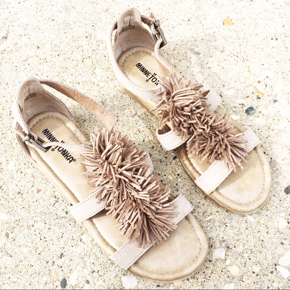 Minnetonka Leather Pom Pom Sandals - Picture 2 of 7